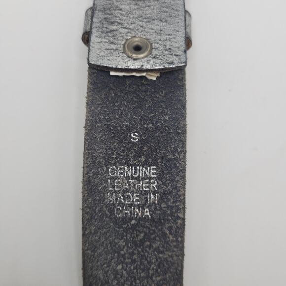 Express Belt Small Silver Leather Metallic Crackle Futuristic Rock Moto Cyber main image 6